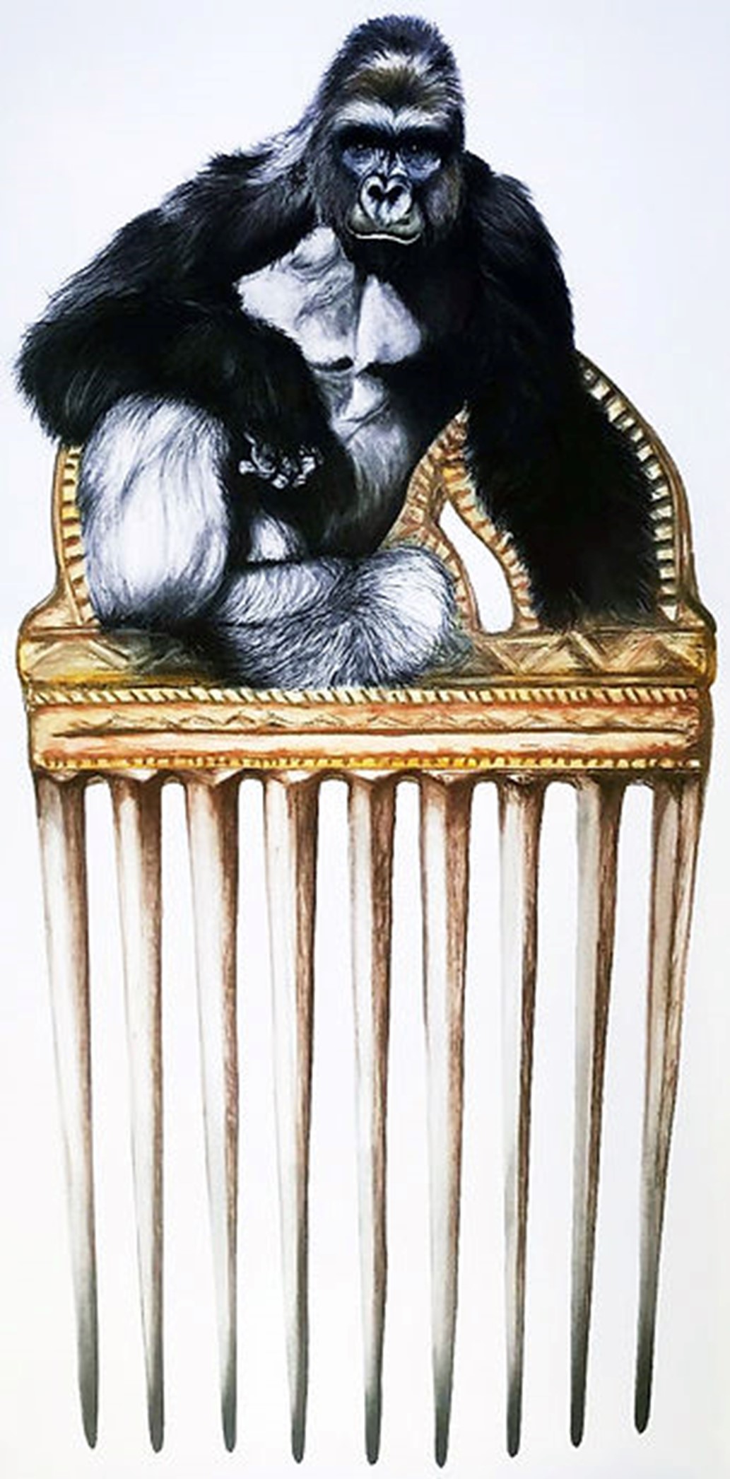 illustrated comb with an ape as a decorative piece 