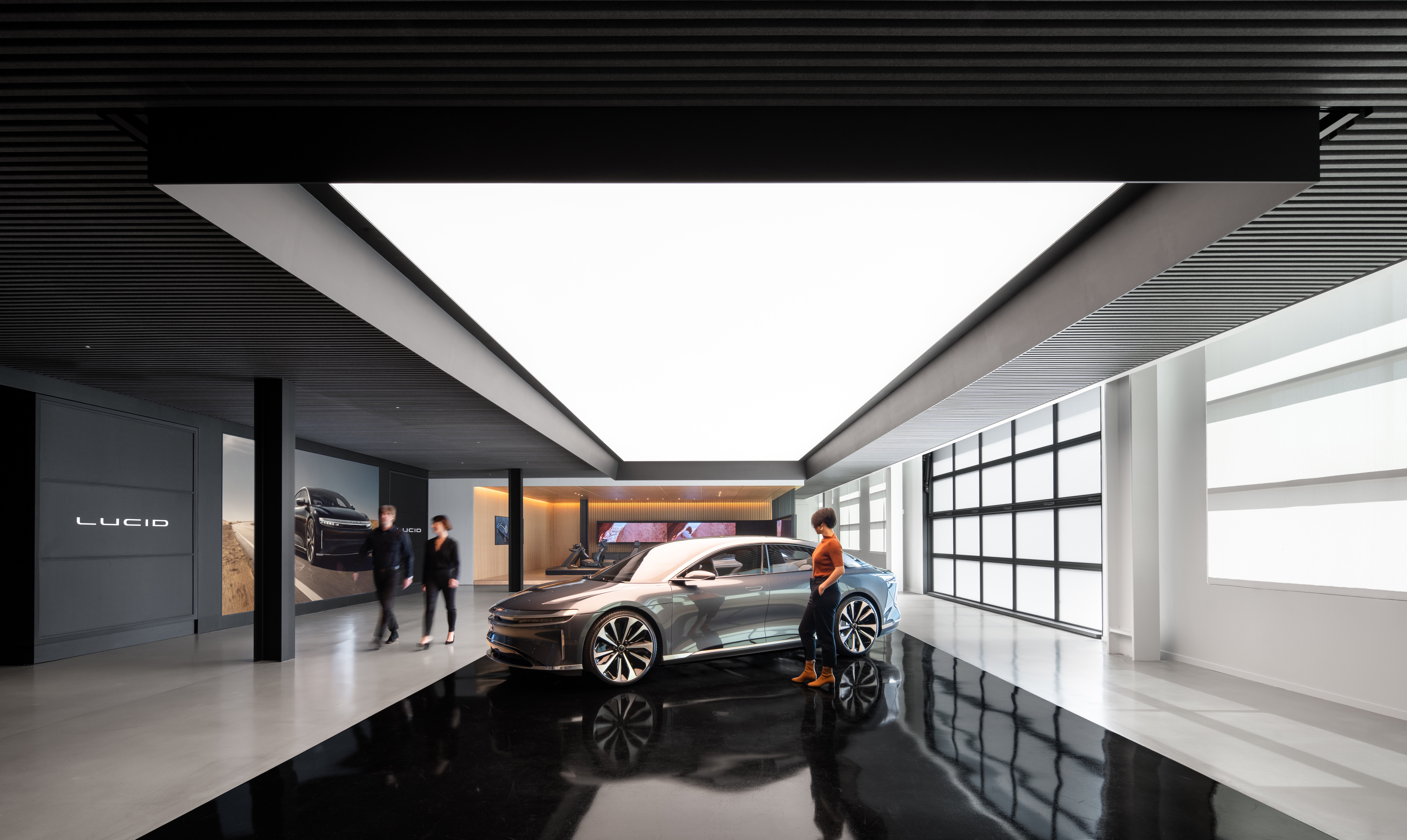 Sleek interior of a car design studio