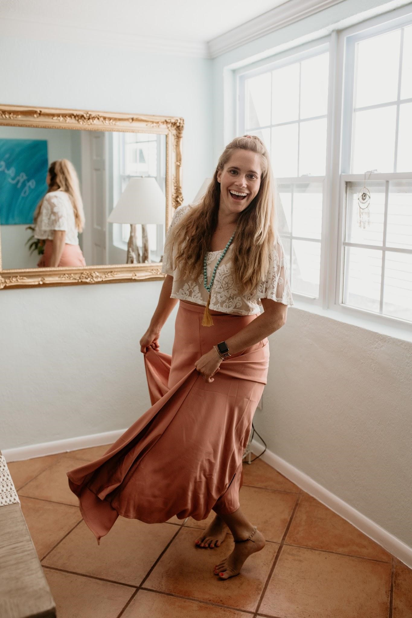 Woman with flowing skirt