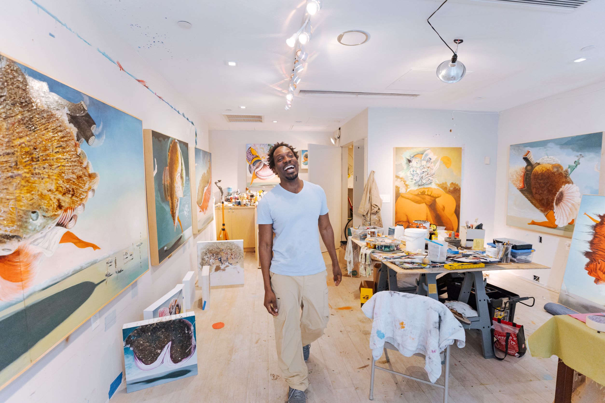 Man smiling in art studio 