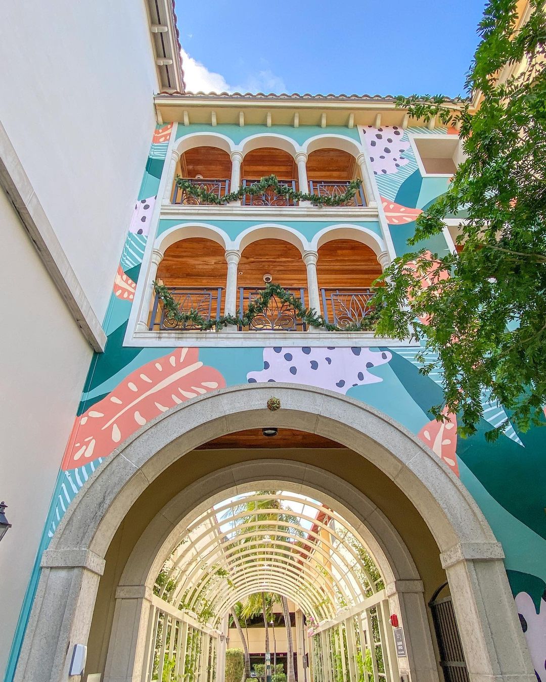 Colorful mural with holiday decor