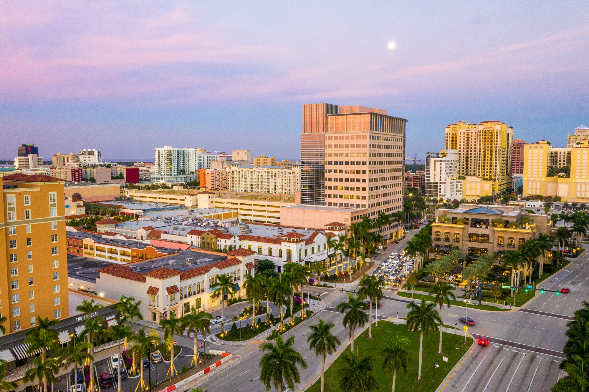 evening aerial image of the city