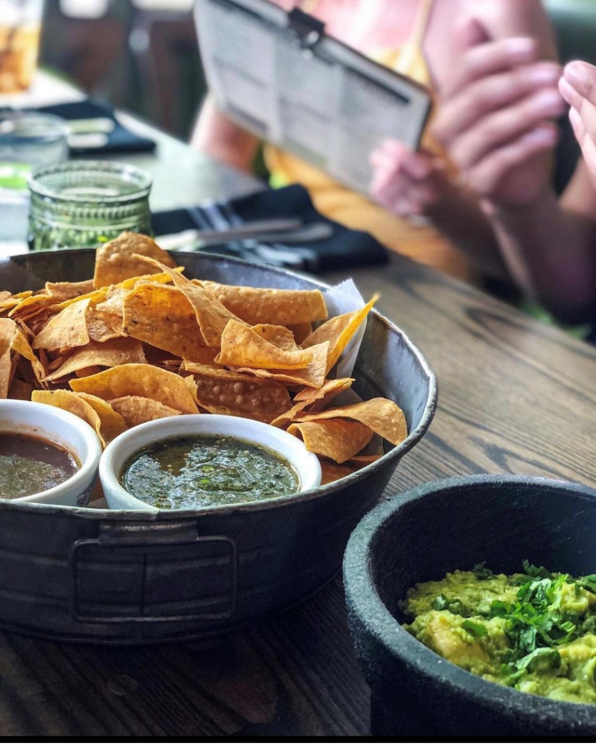 Chips, salsa, and guacamole 