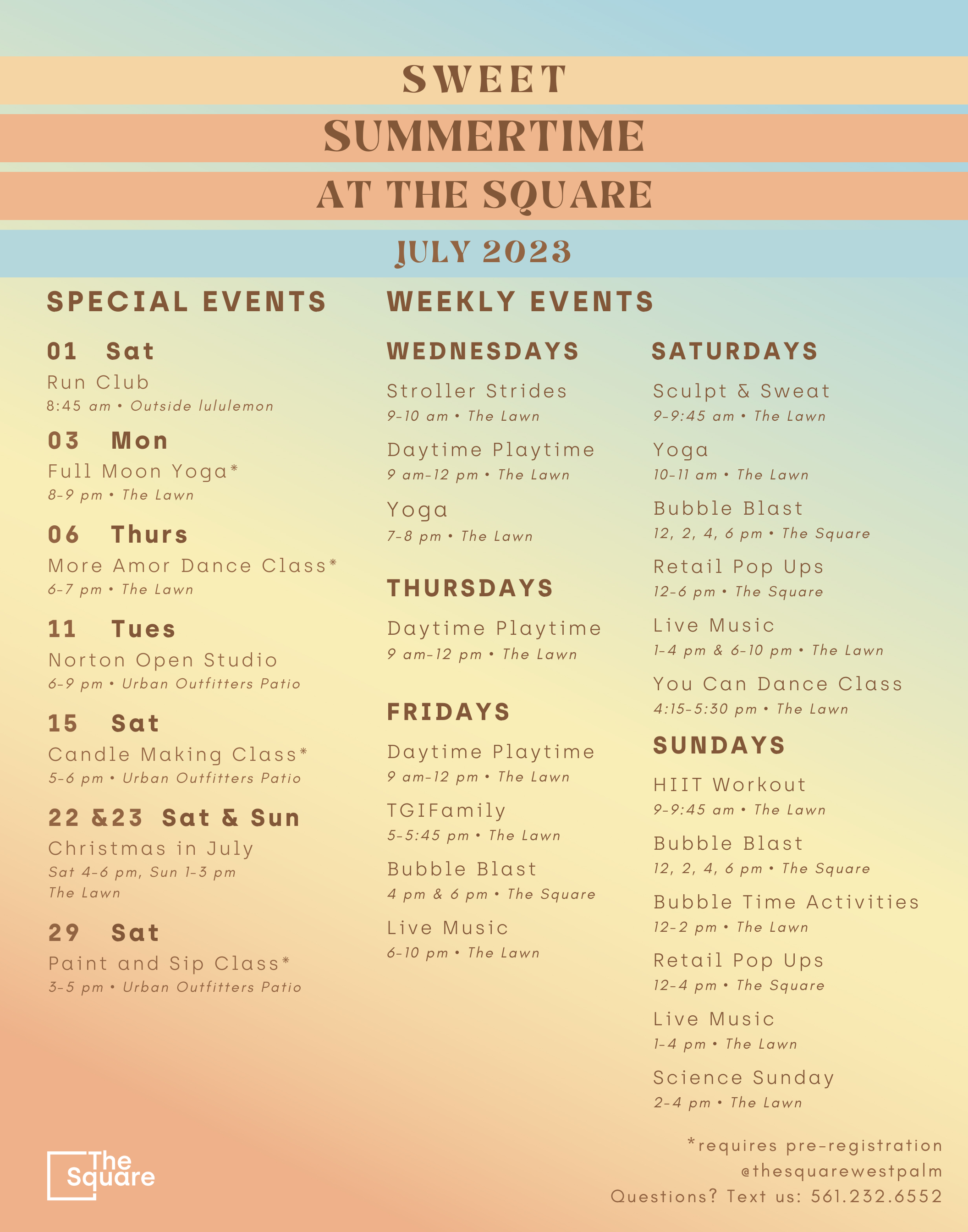 July 2023 Calendar of Events