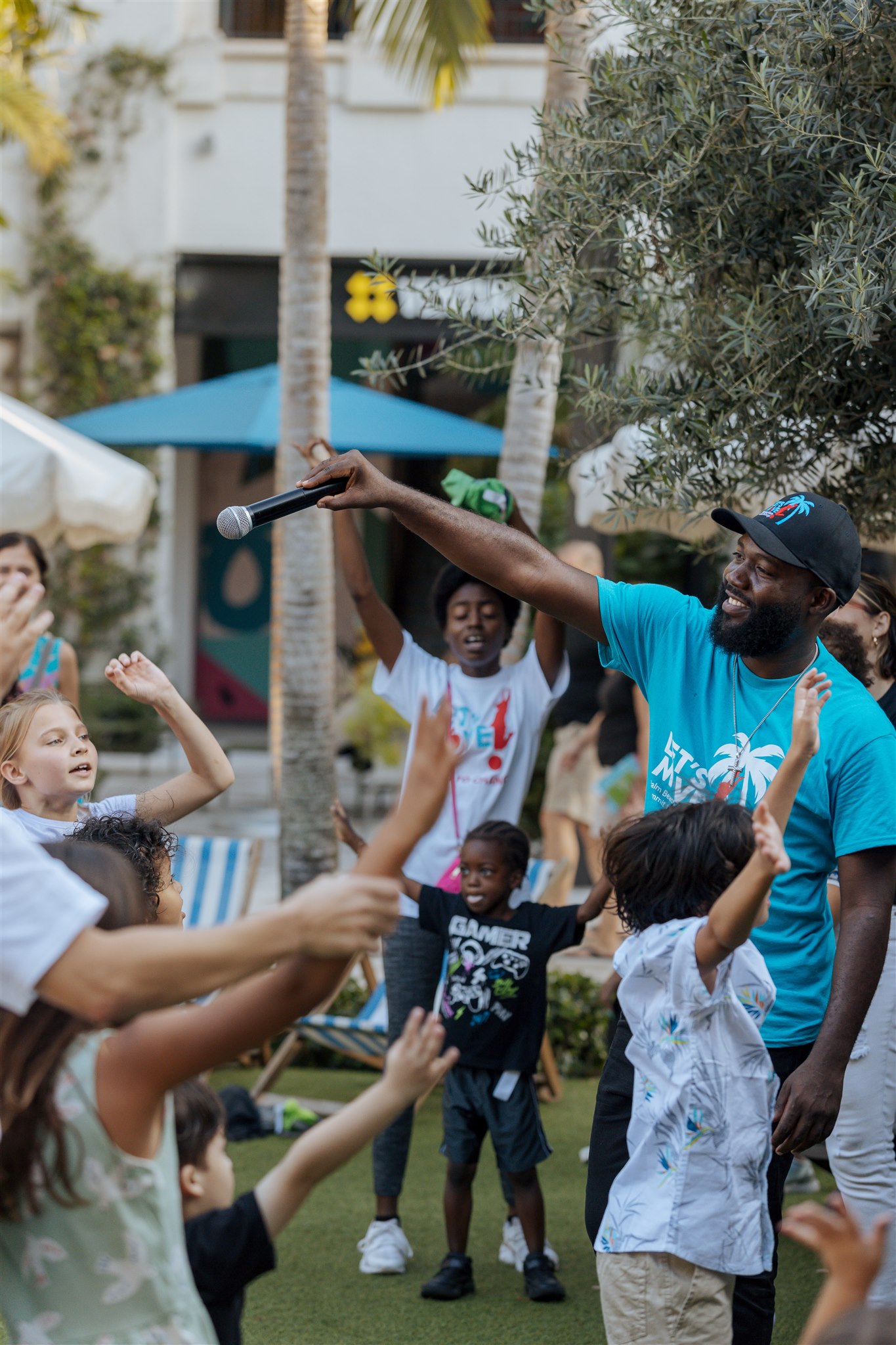 Children dancing on the lawn