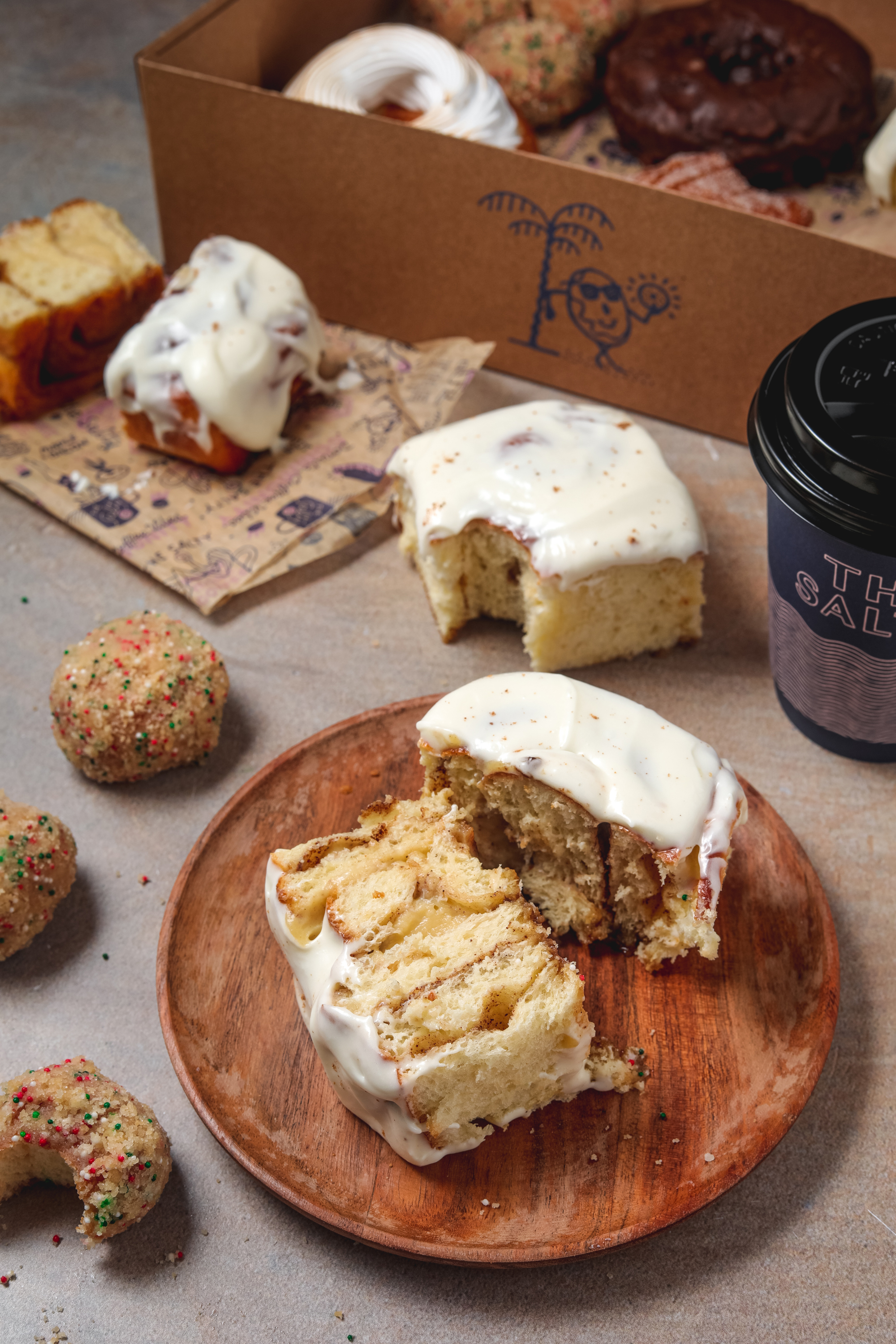Eggnog Cinnamon Roll and Reindeer Food Donut holes 