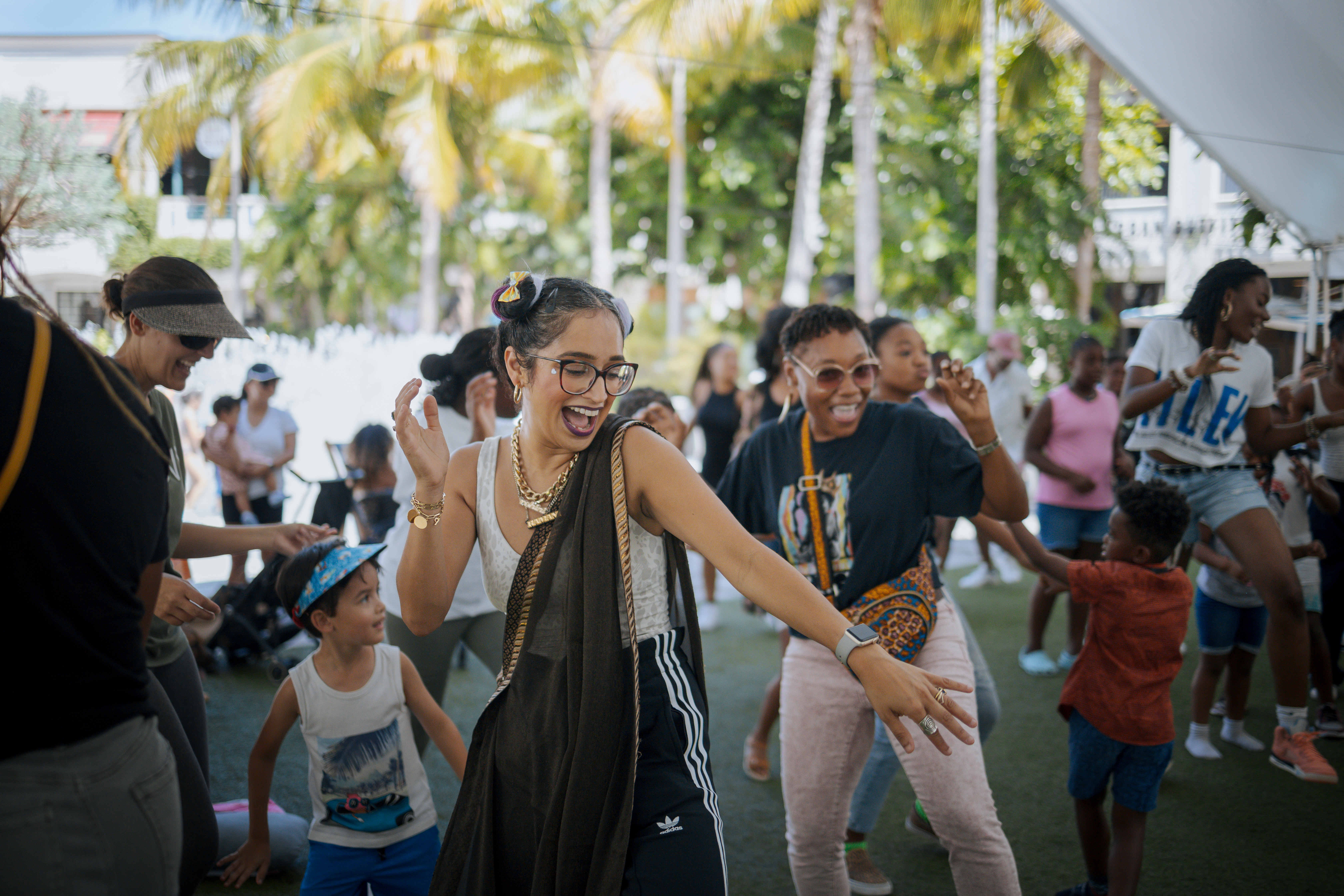 adults dancing on the lawn