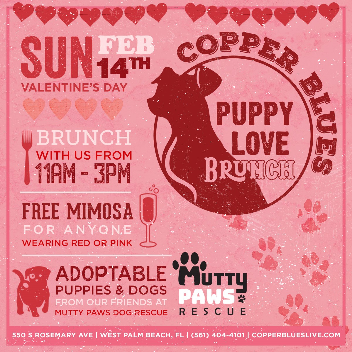Copper Blues Valentines Day brunch 11AM to 3PM