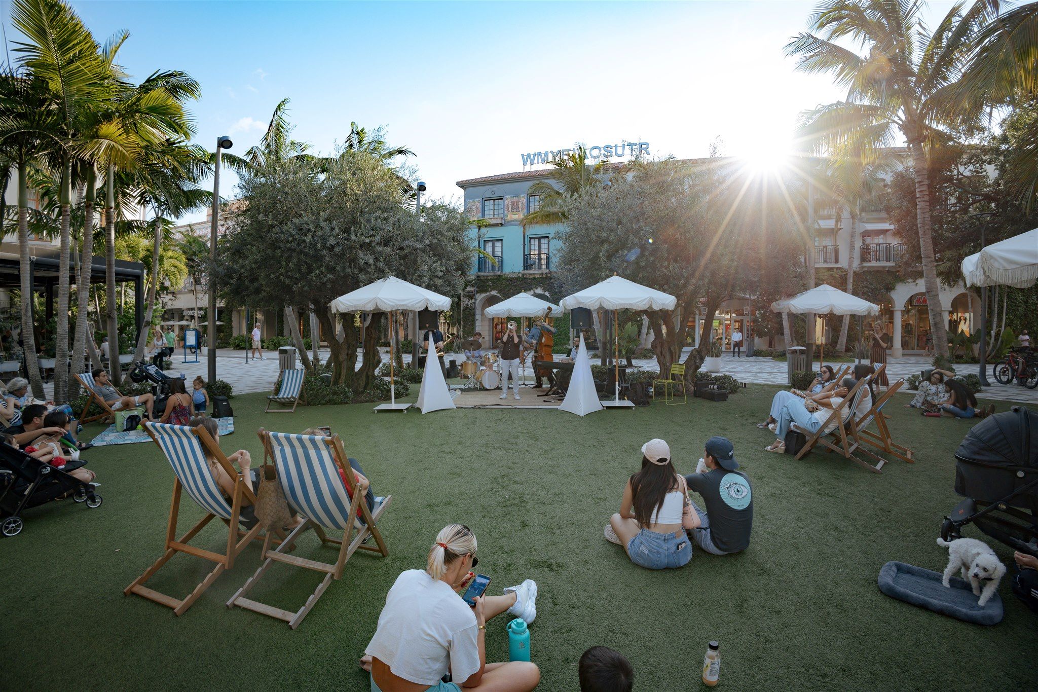 Lawn full of people watching a jazz performance