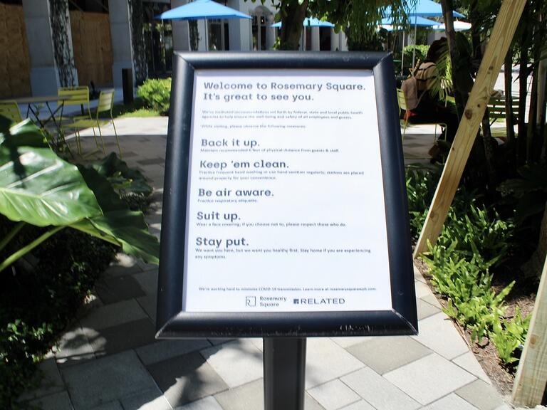 Sign listing COVID safety protocol