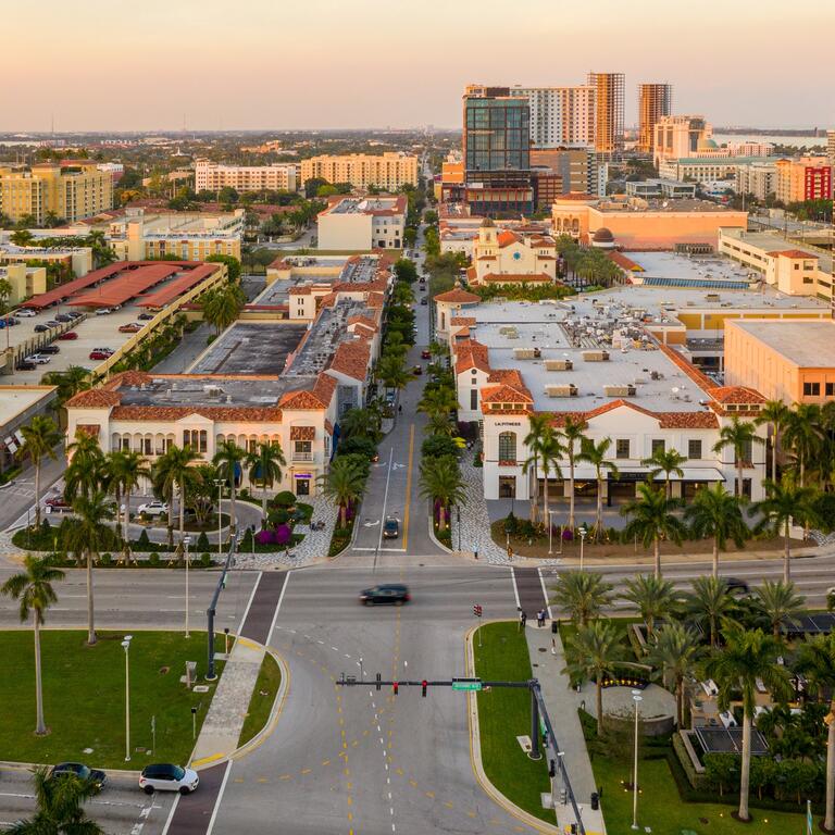 Aerial photo of the square during sunset 