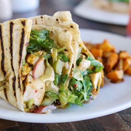 close up of Mediterranean chicken pita 