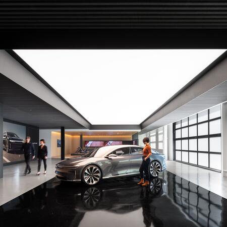 Sleek interior of a car design studio