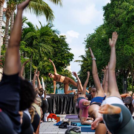 yoga instructor leads class on rosemary avenue