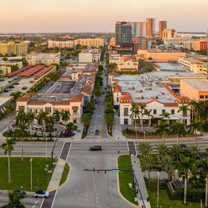 Aerial photo of the square during sunset 